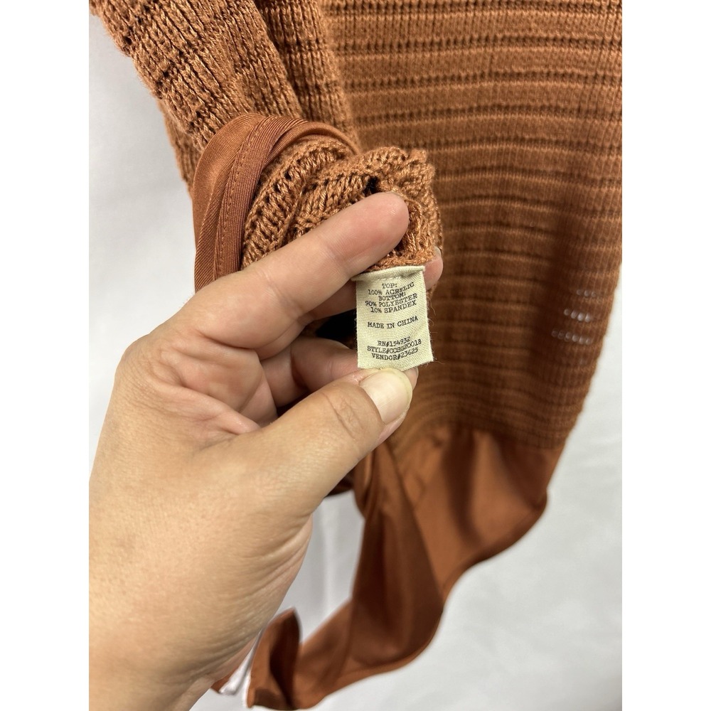 Gimmick by BKE Copper Ribbed Bodysuit M Cottagecore Boho Festival Fall Knit - Picture 7 of 10